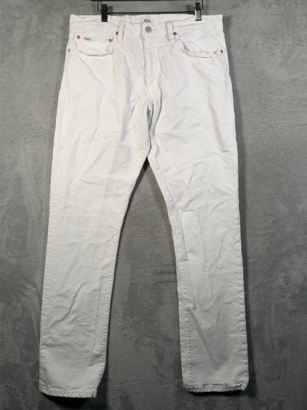 Polo Ralph Lauren Jeans Mens 36x34 White Varick SLIM Fit Straight Denim *FLAW